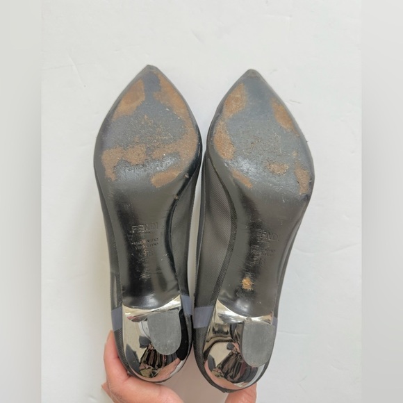 Fendi Navy Blue Black Mesh leather trim Colibri pumps EU 38 - Picture 9 of 13